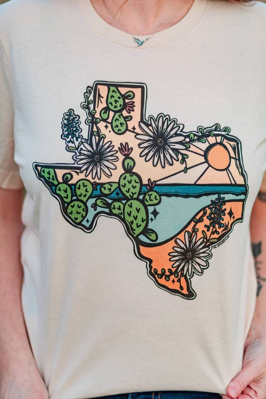 NEW LATTIMORE CLAIM women's texas native hand drawn women's graphic t-shirt in s